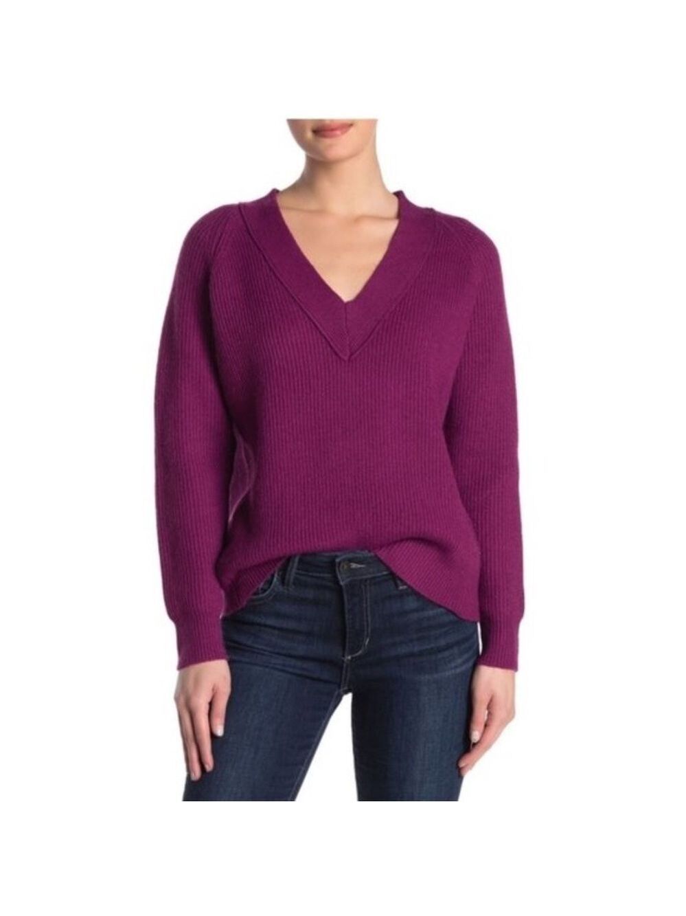 FRNCH V-Neck Rib Knit Pullover Sweater